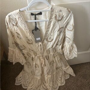 Elegant Cream Embroidered Women's Top